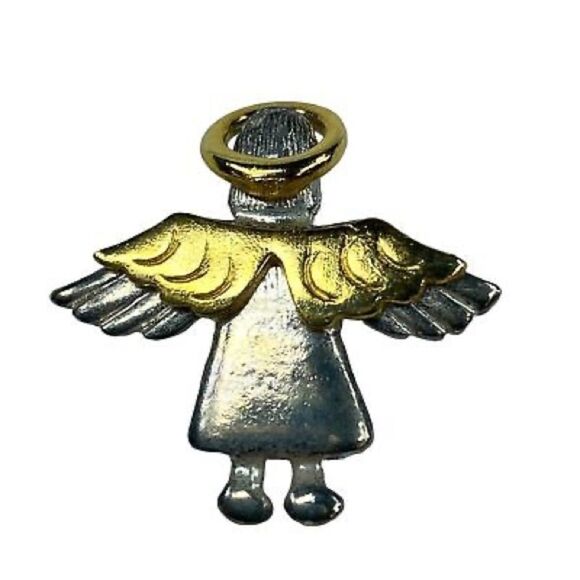 10/$25🦋 Vintage IMO 1995 Silver & Gold Two-Tone Guardian Angel Pin - Picture 1 of 14